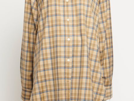 2017 Beige Wool Preowned Long Check Shirt Hot on Sale