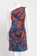 Red and Blue Graphic Print One Shoulder Preowned Dress For Sale