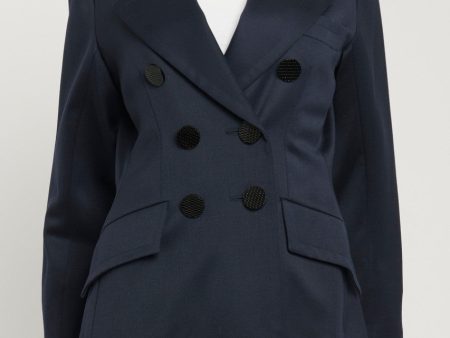 Navy Blue Wool Double Breasted Jacket For Sale