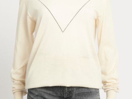 Cream Line Print Preowned Sweater Hot on Sale