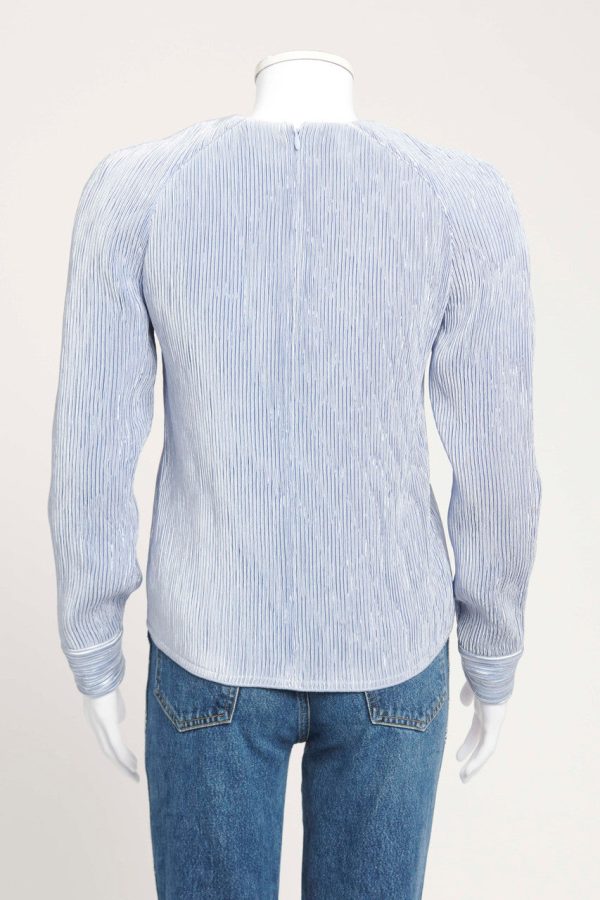 Blue Pleated Round Neck Preowned Top Online