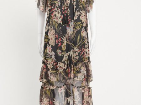 Multicolour Floral Off-The-Shoulder Georgette Preowned Midi Dress Online