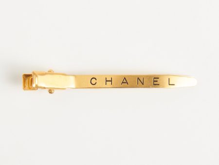 1996 Matte Gold Tone Logo Barrette Preowned Hair Clip Online Hot Sale