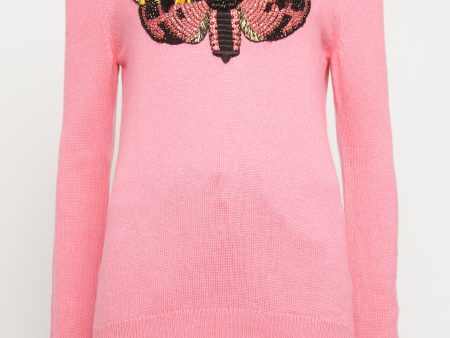 Pink Cashmere & Silk Blend Moth Embellished Preowned  Jumper Discount