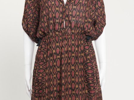 Burgundy Geometric Print Silk Preowned Mini Dress For Cheap