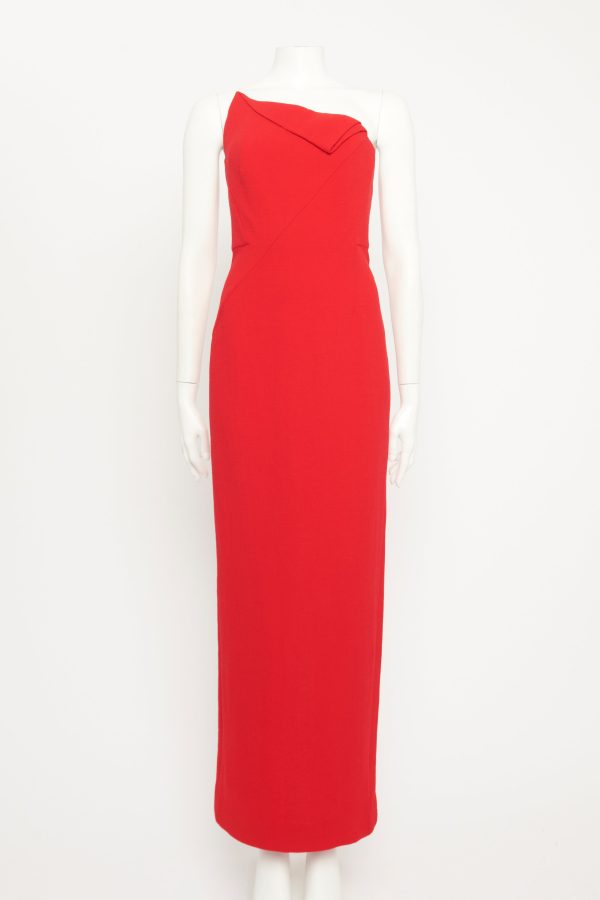 Red Origami Wool Midi Preowned Dress For Sale