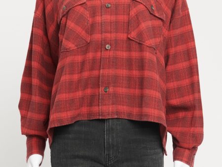 Red Cotton Blend Preowned Check Shirt Hot on Sale