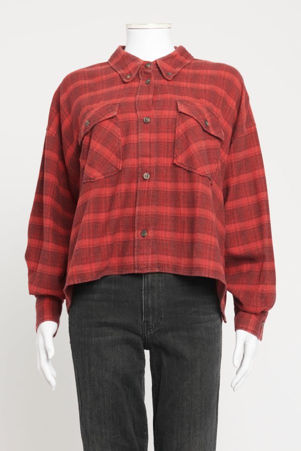 Red Cotton Blend Preowned Check Shirt Hot on Sale