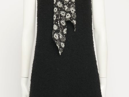 Black Wool Boucle Floral Scarf Preowned Dress Supply