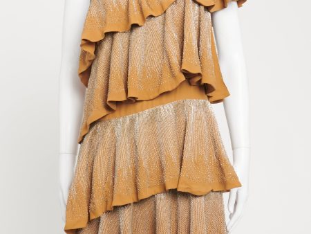 2006 Caramel Silk Beaded One Shoulder Preowned Dress Online Hot Sale