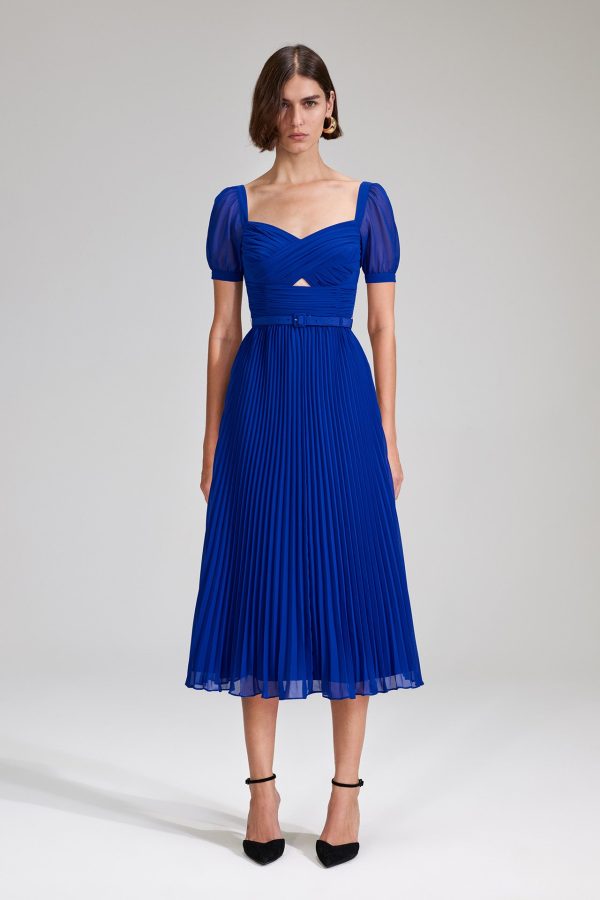 Cobalt Chiffon Midi Dress Supply