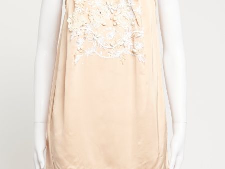 Beige Embroidered Preowned Mini Dress For Cheap