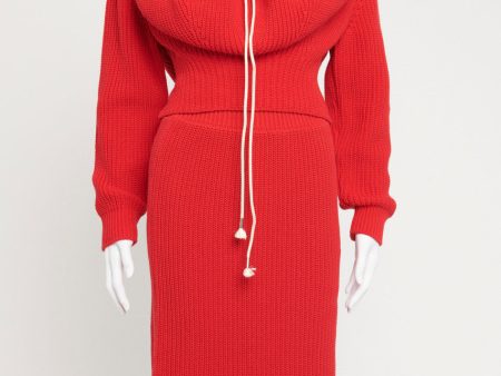 Red Raf Simons Knitted Preowned Jumper and Skirt Set Fashion