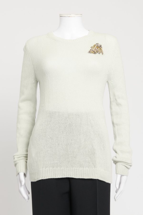 2016 Grey Cashmere Crystal Brooch Preowned Jumper Online Hot Sale