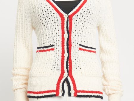 White Wool Blend Preowned Button Up Cardigan on Sale