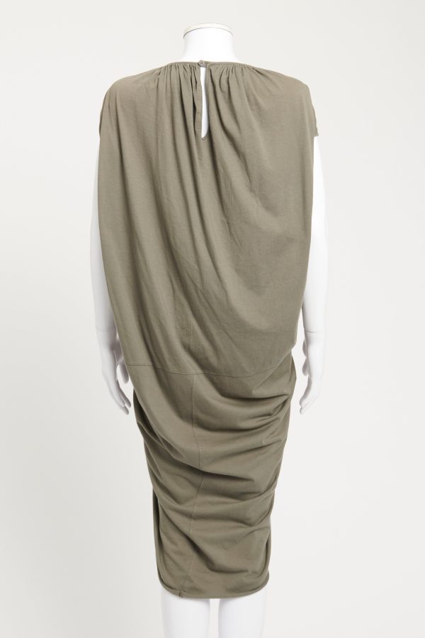 Khaki Green Preowned Gathered Dress For Discount