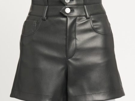 Black Leather Look High Waisted Preowned Short Fashion