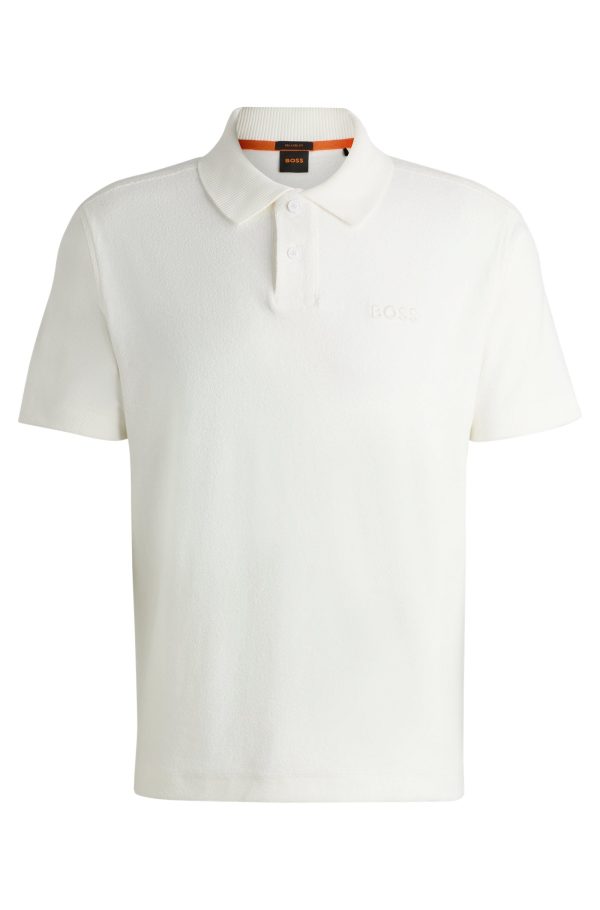 Boss Cotton-toweling polo shirt with mixed-technique logo - Men For Cheap