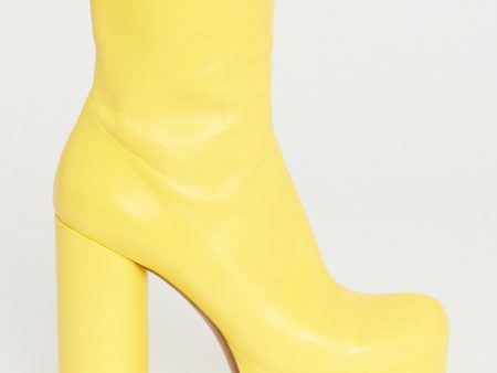 Yellow Leather Preowned Platform Boots Online Sale