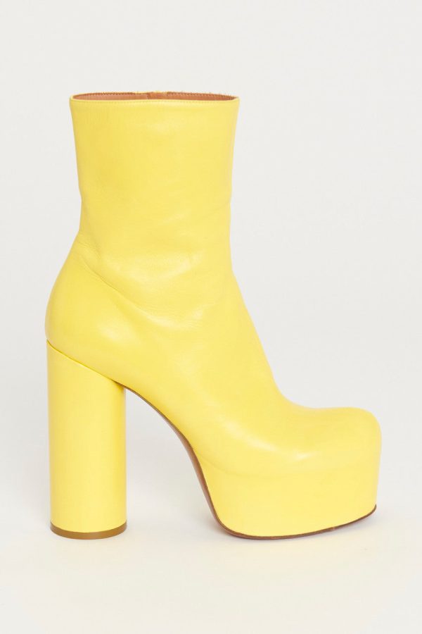 Yellow Leather Preowned Platform Boots Online Sale