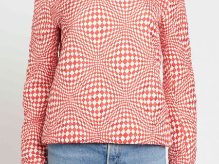 Red and White Quilted Silk Optical Illusion Preowned Top Online Hot Sale