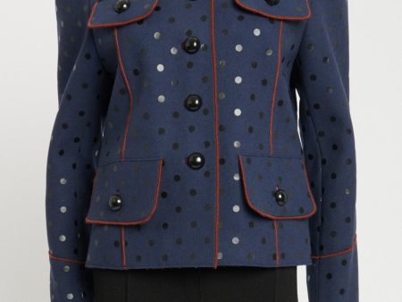 Navy Blue Wool Polka Dot Jacket on Sale