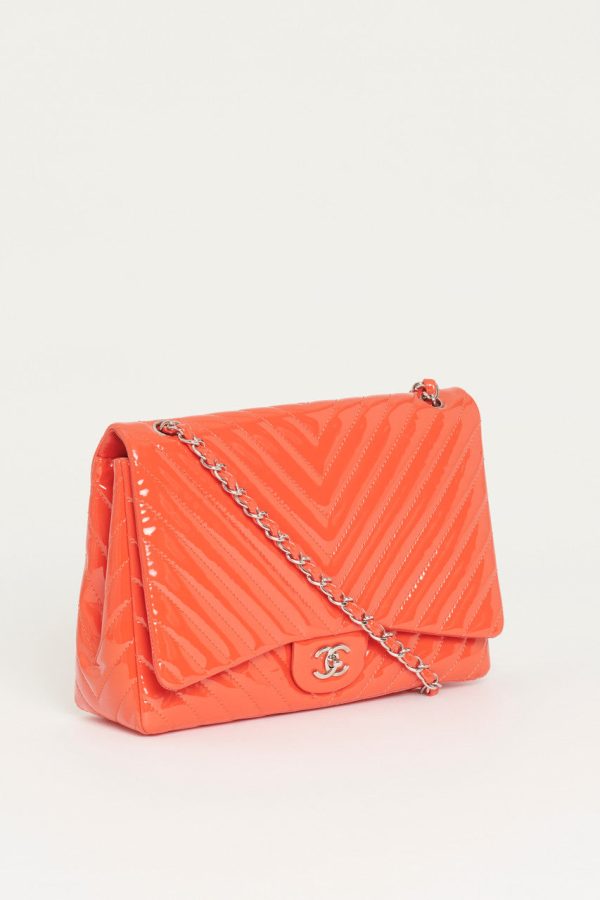 2009 Coral Patent Timeless Classic Chevron Preowned Maxi Handbag Online Hot Sale