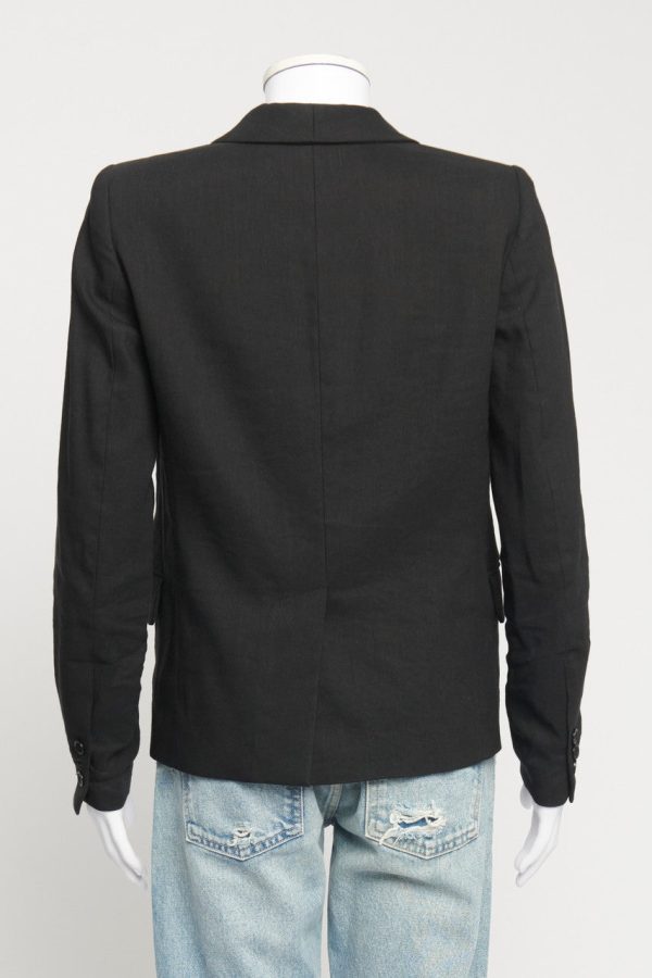 Black Linen Single Button Preowned Blazer on Sale