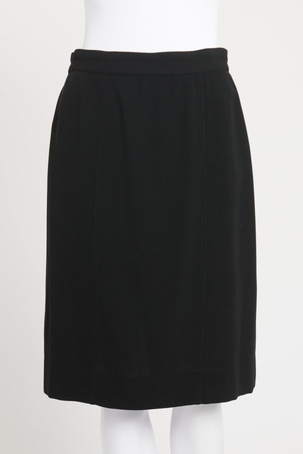 Black Wool Preowned High Waisted CC Knee Length Skirt Online Hot Sale