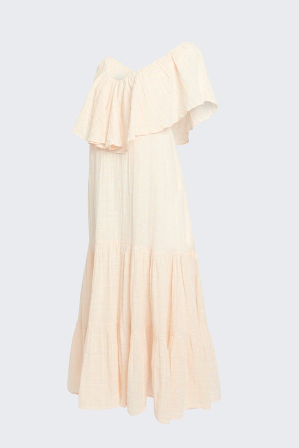 Pale Peach Lily Elisabeth Ruffle Maxi Dress For Sale