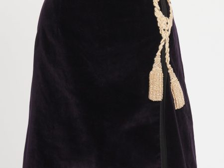 Purple Velvet Tassle Preowned Knee Length Skirt For Cheap