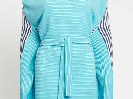 Blue and White Striped Polo Neck Preowned Mini Dress Online now