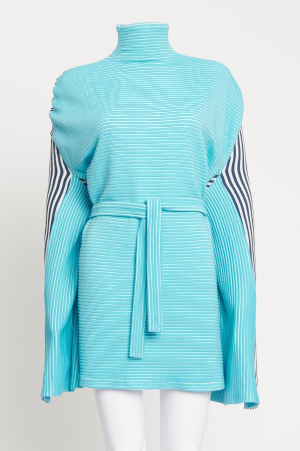 Blue and White Striped Polo Neck Preowned Mini Dress Online now