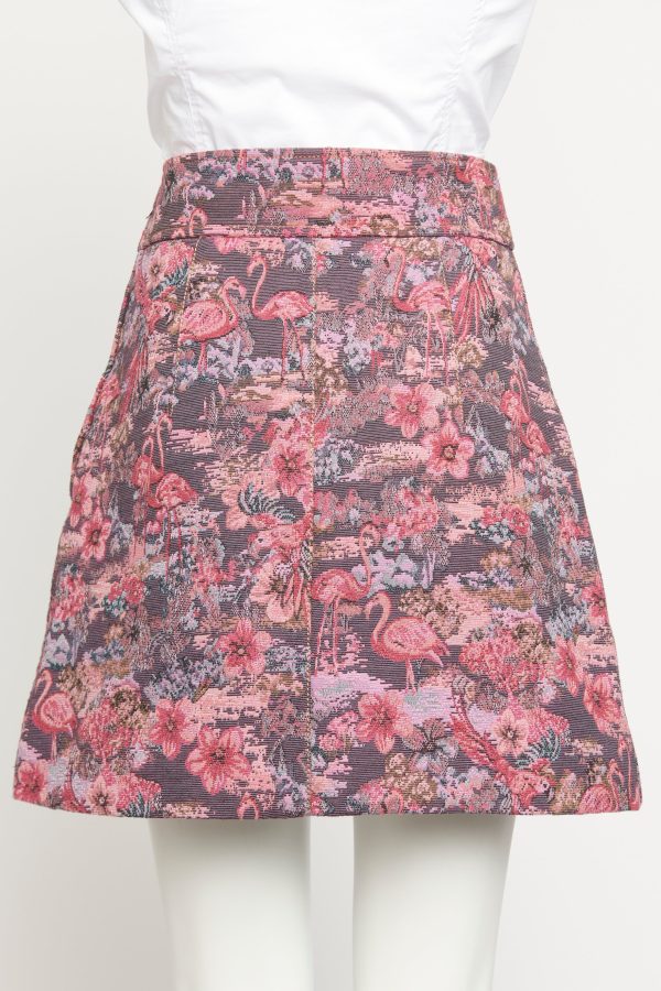 2016 Pink Cotton Blend Preowned Tropical Floral Tapestry Mini Skirt Online Sale