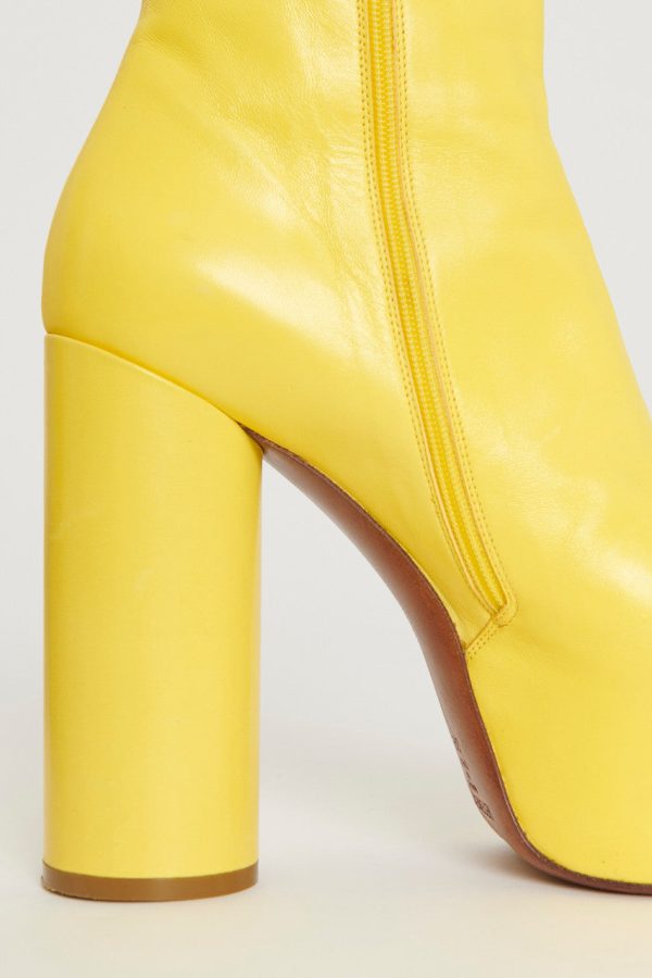 Yellow Leather Preowned Platform Boots Online Sale