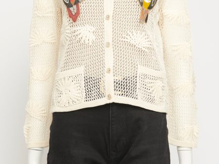 2017 Cream Silk Cuba Preowned Cardigan With Parrot Appliqués Online Hot Sale