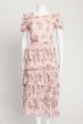 Pink Rose Print Silk Preowned Midi Dress with Frill Trim Online Hot Sale