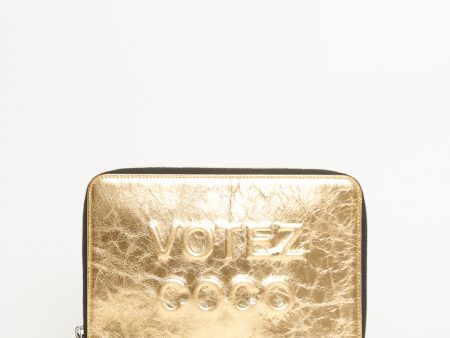 2014 Gold Aged Leather Votez Coco Preowned Clutch Wallet Discount