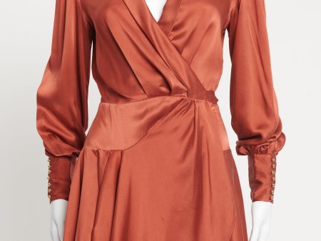 Rust Silk Plunge-Neck Wrap-Over Preowned Mini Dress Sale