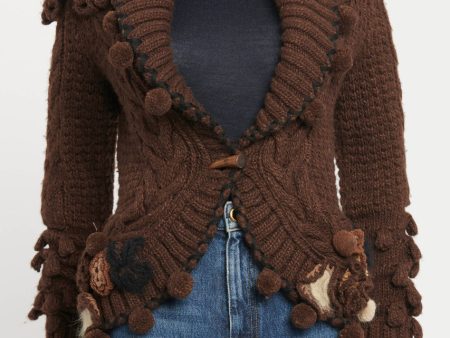 2005 Brown Wool Knit Appliqué Flower Preowned Cardigan Online