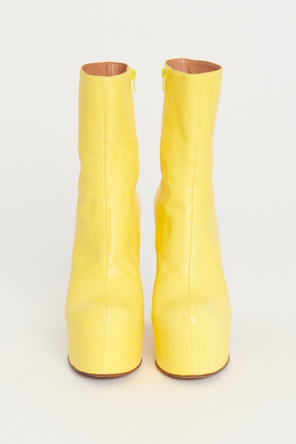 Yellow Leather Preowned Platform Boots Online Sale