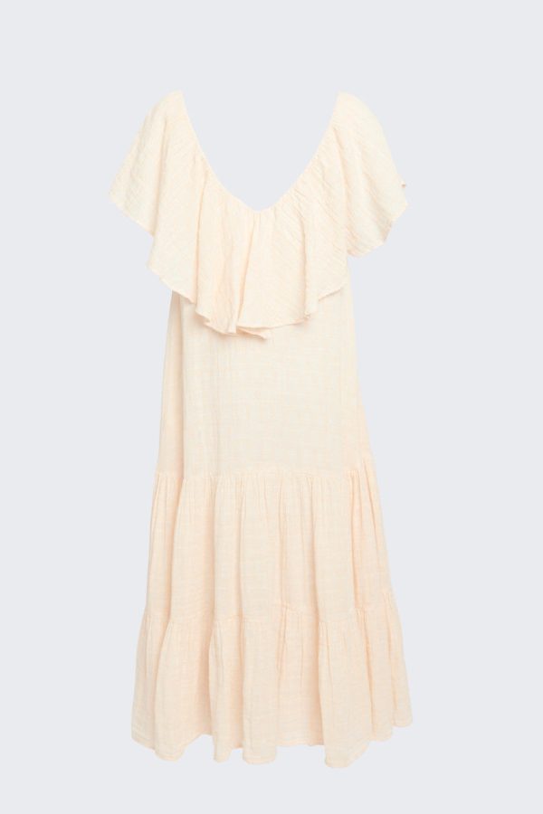 Pale Peach Lily Elisabeth Ruffle Maxi Dress For Sale