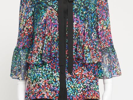 Black Silk Preowned Printed Tiered Blouse Discount