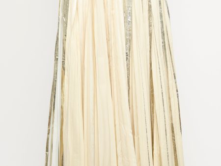 2014 Cream Synthetic Pleated Preowned Midi Skirt With Metallic Foil Overlay Cheap