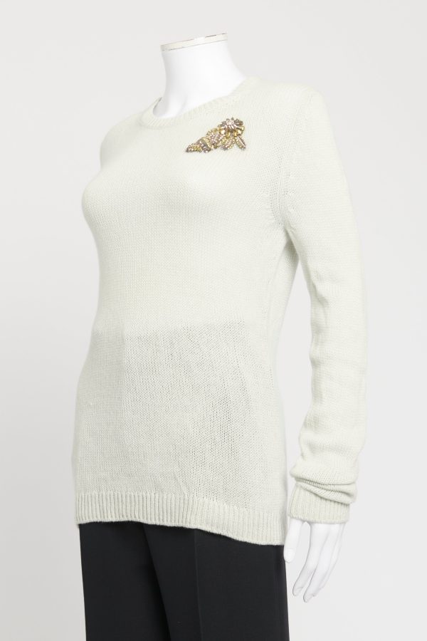 2016 Grey Cashmere Crystal Brooch Preowned Jumper Online Hot Sale