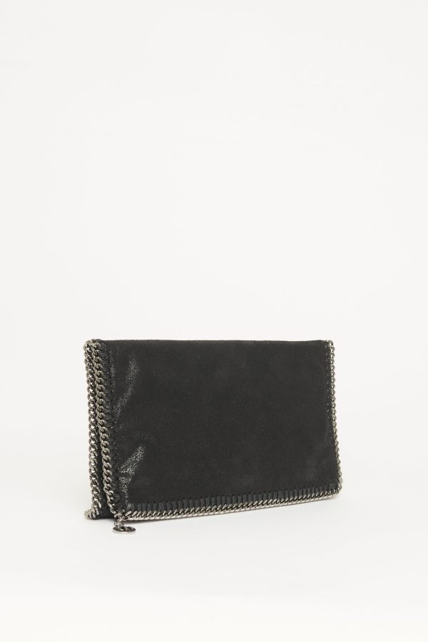 2012 Black Faux Suede Preowned Falabella Clutch Bag For Sale