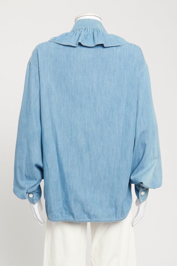 Blue Denim Preowned Ruffled Shirt For Discount