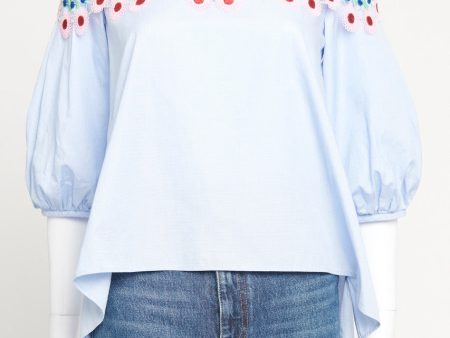 Blue Cotton Preowned Off the Shoulders Blouse Online Hot Sale