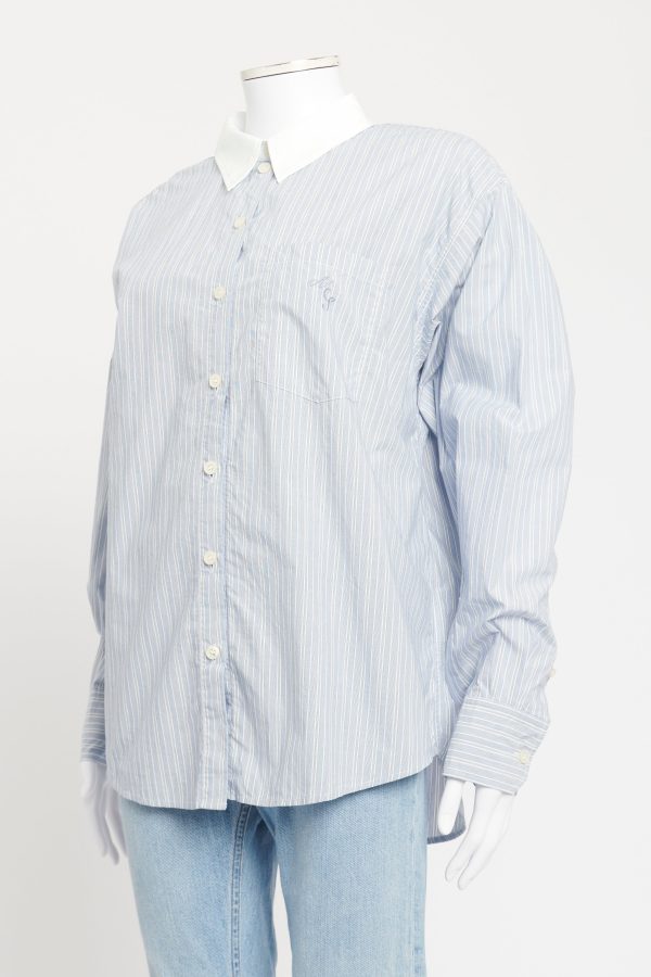 Blue Cotton Preowned Embroidered Shirt For Sale