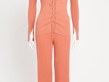 Peach Faye Ribbed Lace Up Preowned Cardigan Online now